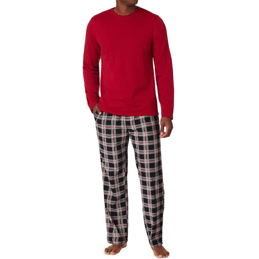 New Men's Cuddl Duds Cozy Relaxed Fit Flannel Lodge Pajama Set Red / Black XL